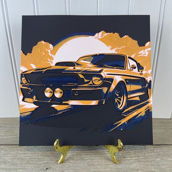 Hand Crafted Other - Mustang in the  Morning Sunrise, Wall Art, Car Art, Textured Art